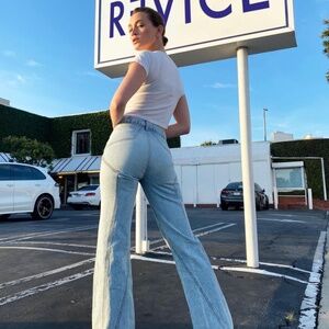 Revice Denim Venus Flare Jeans in Comet Wash Star Back Detail Size 27